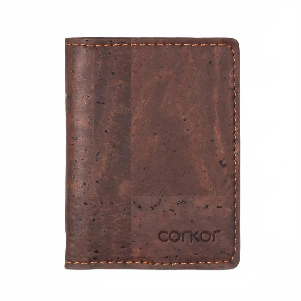NEW CORKOR men's cork minimalist bi-fold wallet in brown